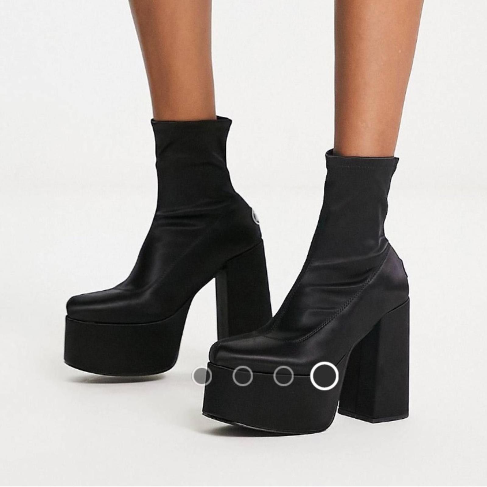 NOKWOL Ellie platform ankle boots in black satin
