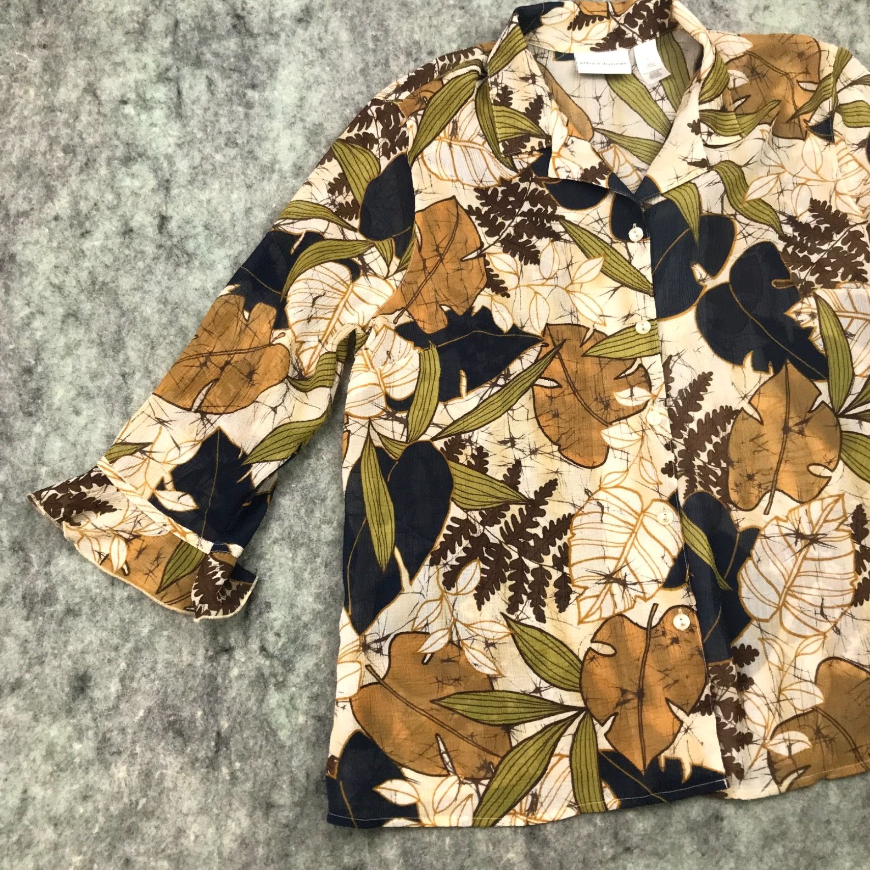 Vintage Alfred Dunner Womens Shirt Top 16 Beige Button Up 3/4 Sleeve Floral Sheer Fall Foilage Lightweight Casual Shirt Womens Size XXL / US 16-18 / IT 52-54 - 3 Thumbnail