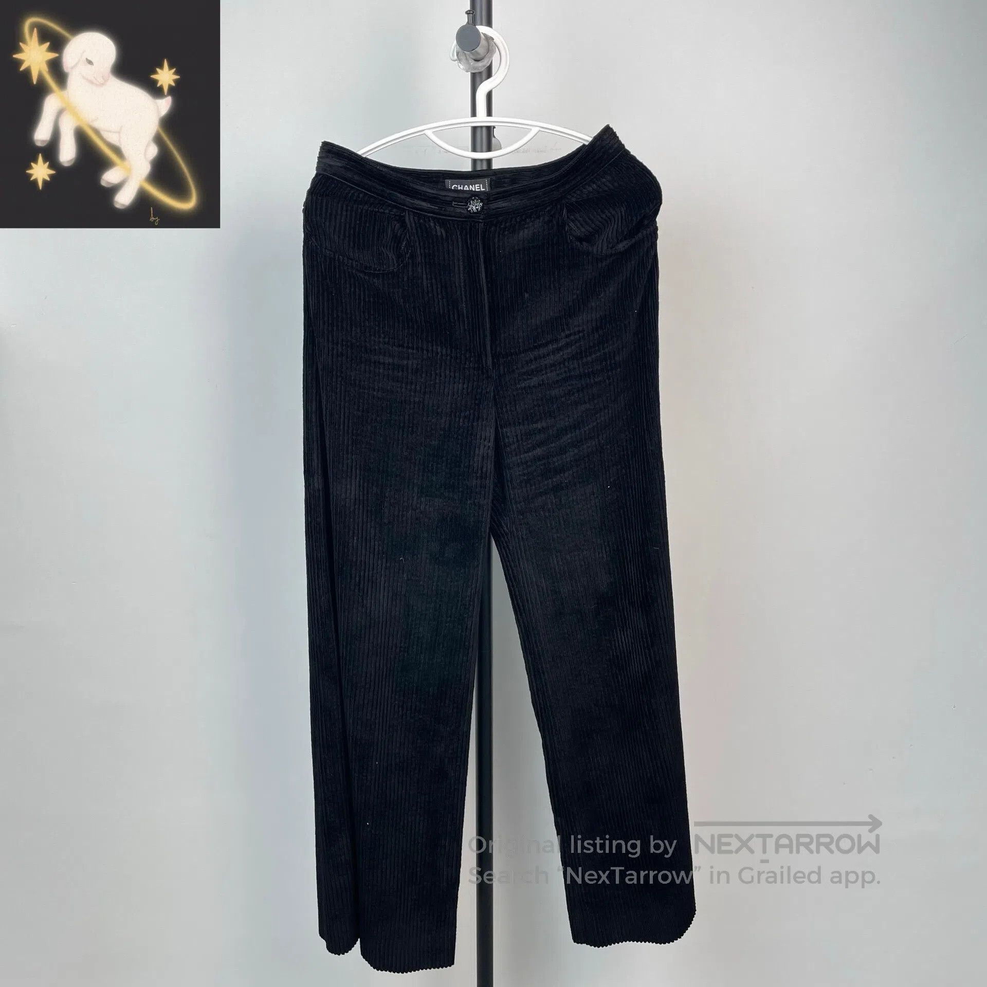 Chanel Chanel Black corduroy straight leg trousers| Size 35" - 1 Thumbnail