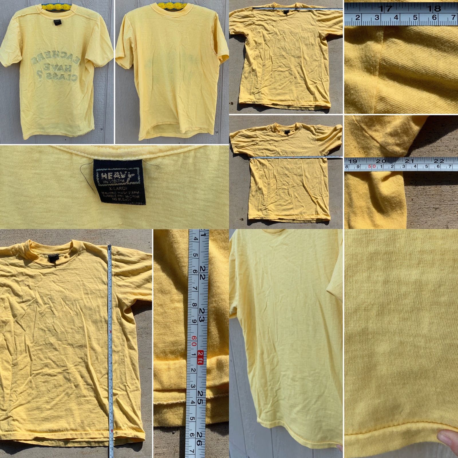 Vintage VINTAGE TEACHERS HAVE CLASS Iron On Letters T Shirt Single Stitch Heavy Size XL Mens Yellow 100% Cotton Size US XL / EU 56 / 4 - 8 Thumbnail