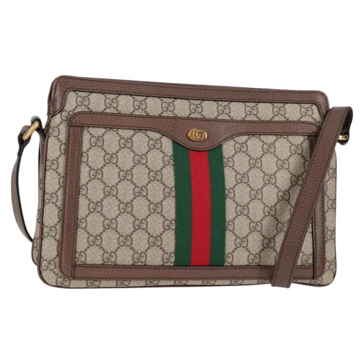 Gucci GG Supreme Web Sherry Line Shoulder Bag Pvc Beige Gold 523354 Auth Am8347A in Beige/Gold, Women's
