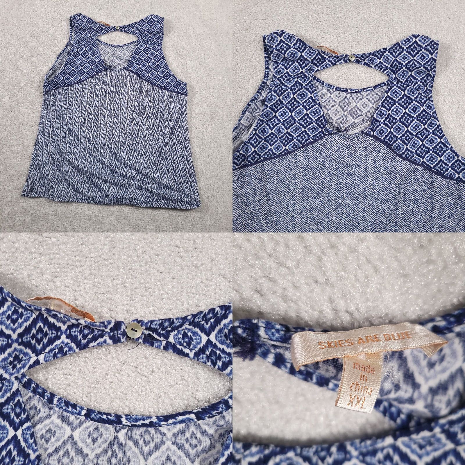 Vintage Skies are Blue Shirt Women's 2XL Blue Boho Artsy Sleeveless Peasant Blouse Size XXL / US 16-18 / IT 52-54 - 8 Thumbnail