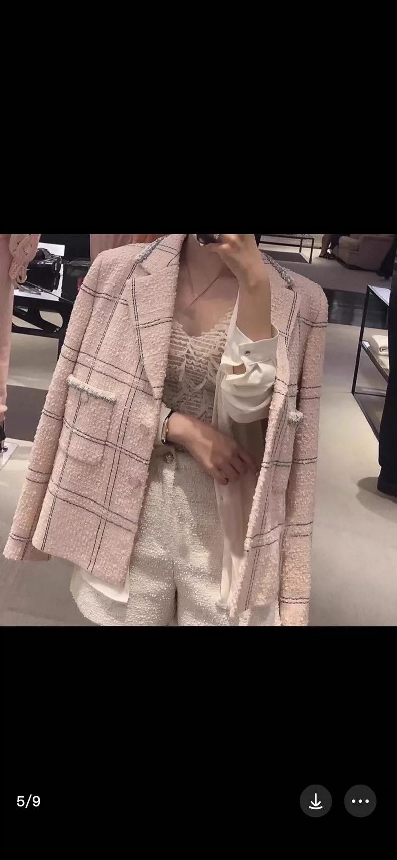 Chanel Chanel Nude pink silver silk plaid jacket Size XS / US 0-2 / IT 36-38 - 7 Thumbnail