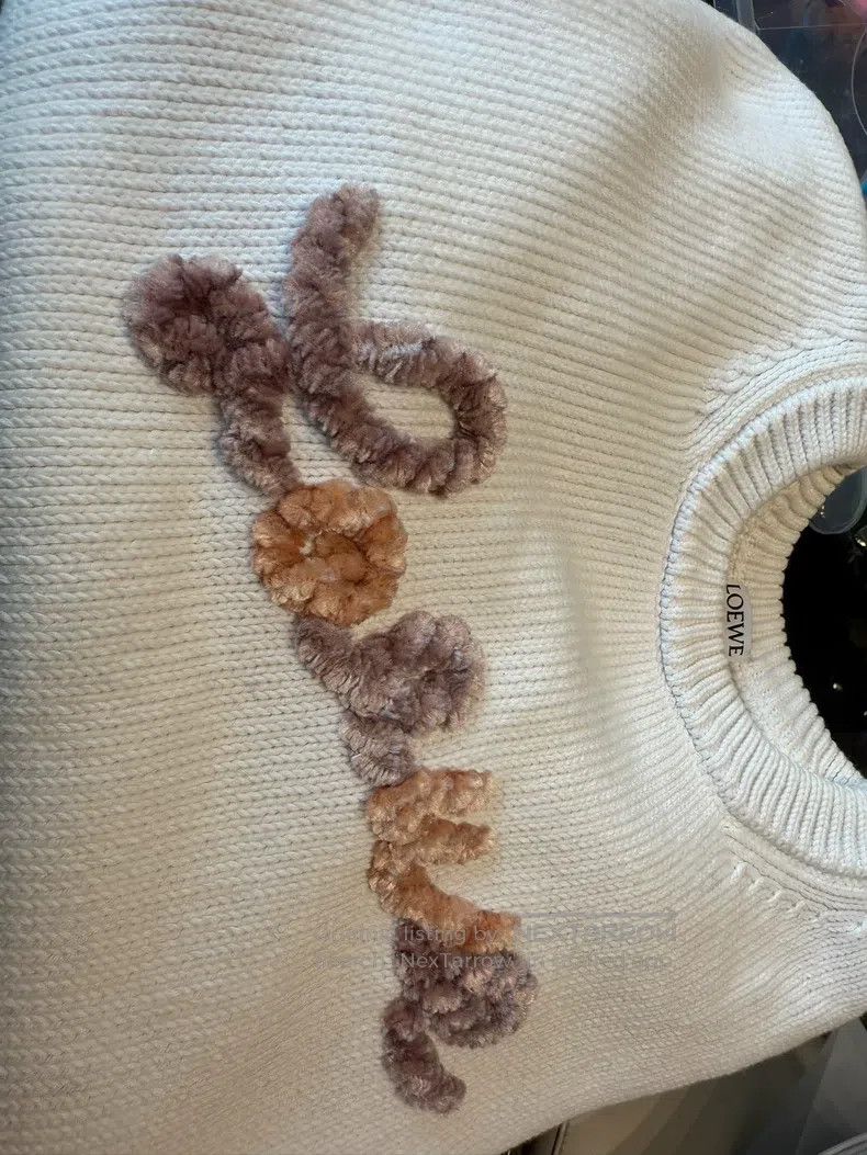 Loewe Loewe White Flocked Colorful Logo Round Neck Knit Sweater Size S / US 4 / IT 40 - 1 Thumbnail