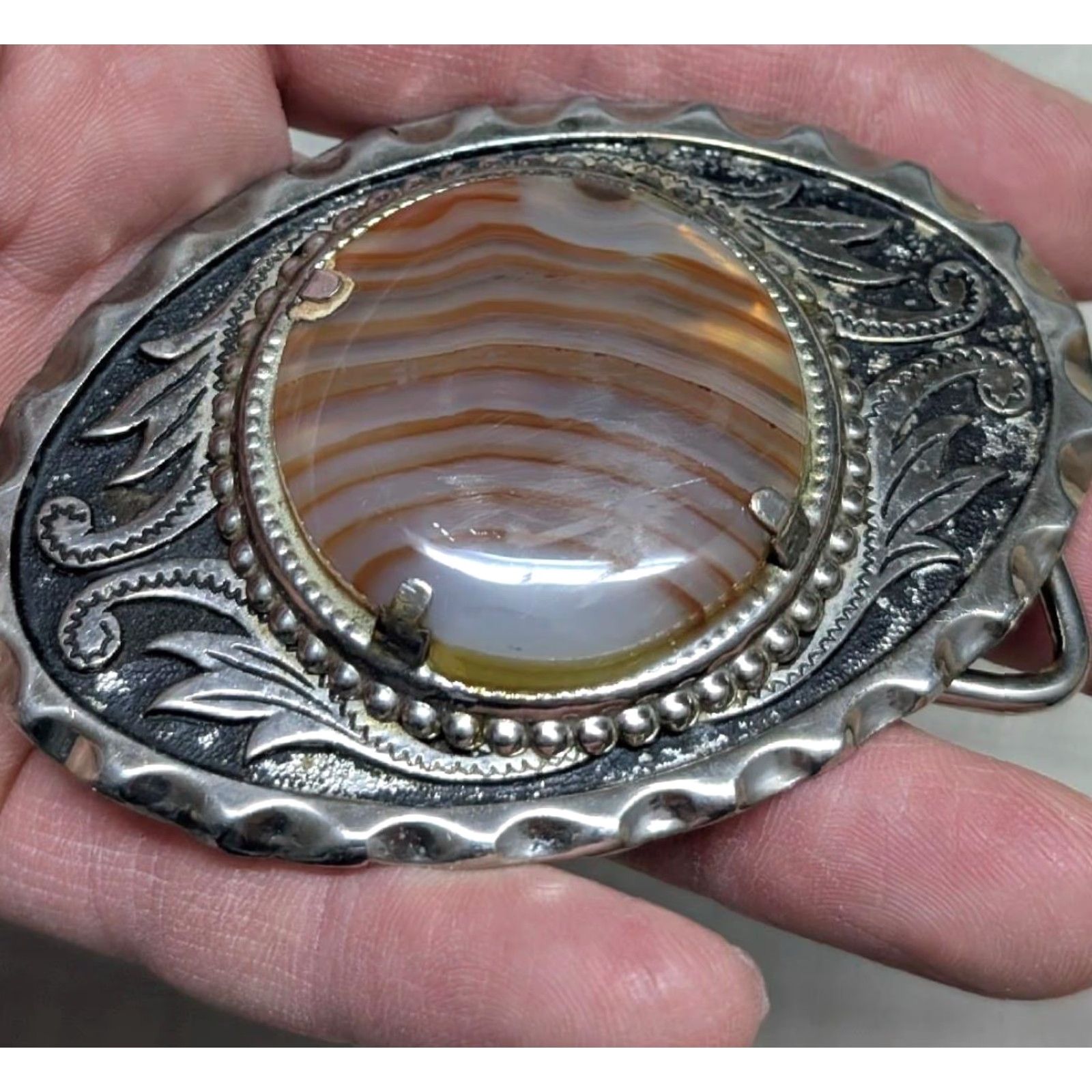 Vintage VINTAGE AGATE belt buckle Men Belt Buckle Western Cowboy Orange 70s pattern Mens Size ONE SIZE - 3 Thumbnail