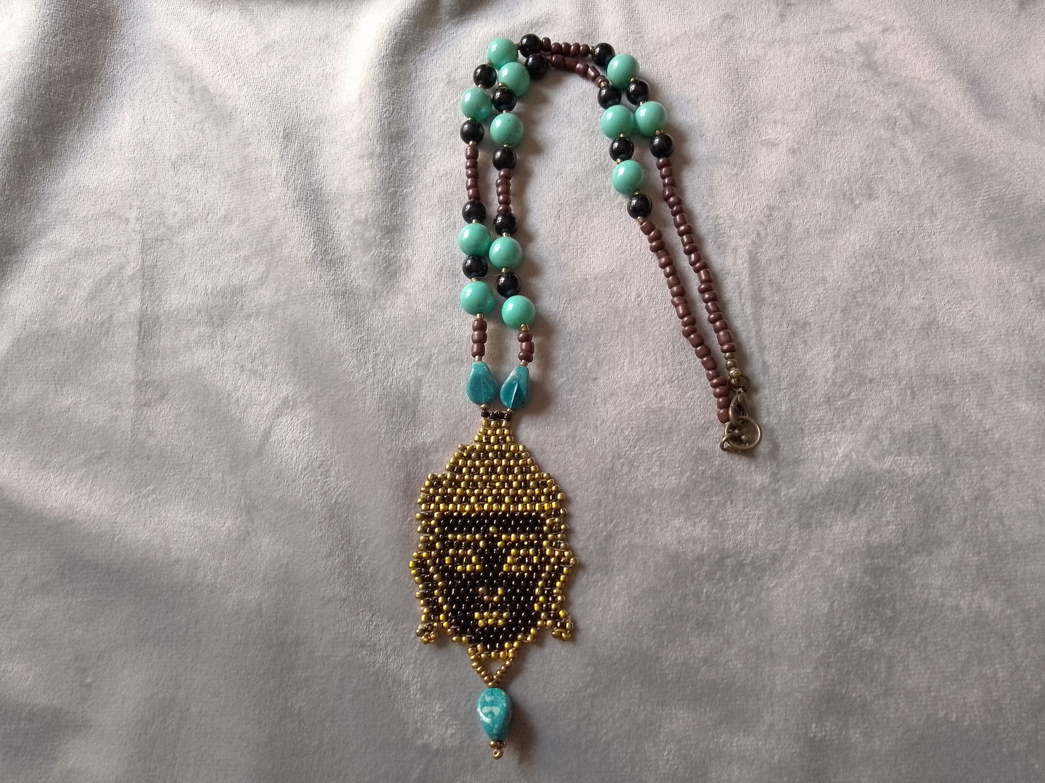Handmade Necklace Long Tibetan Pendant Buddha Black Turquoise Size ONE SIZE - 1 Thumbnail