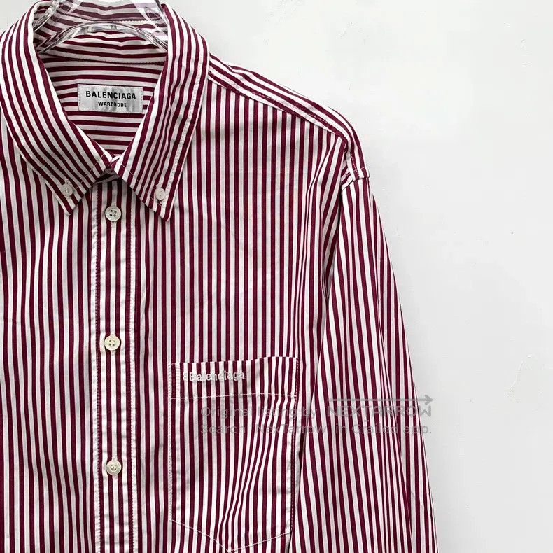 Other Balenciaga Burgundy Vertical Striped Cotton Collar Single- Size XXS / US 00 / IT 34 - 3 Thumbnail