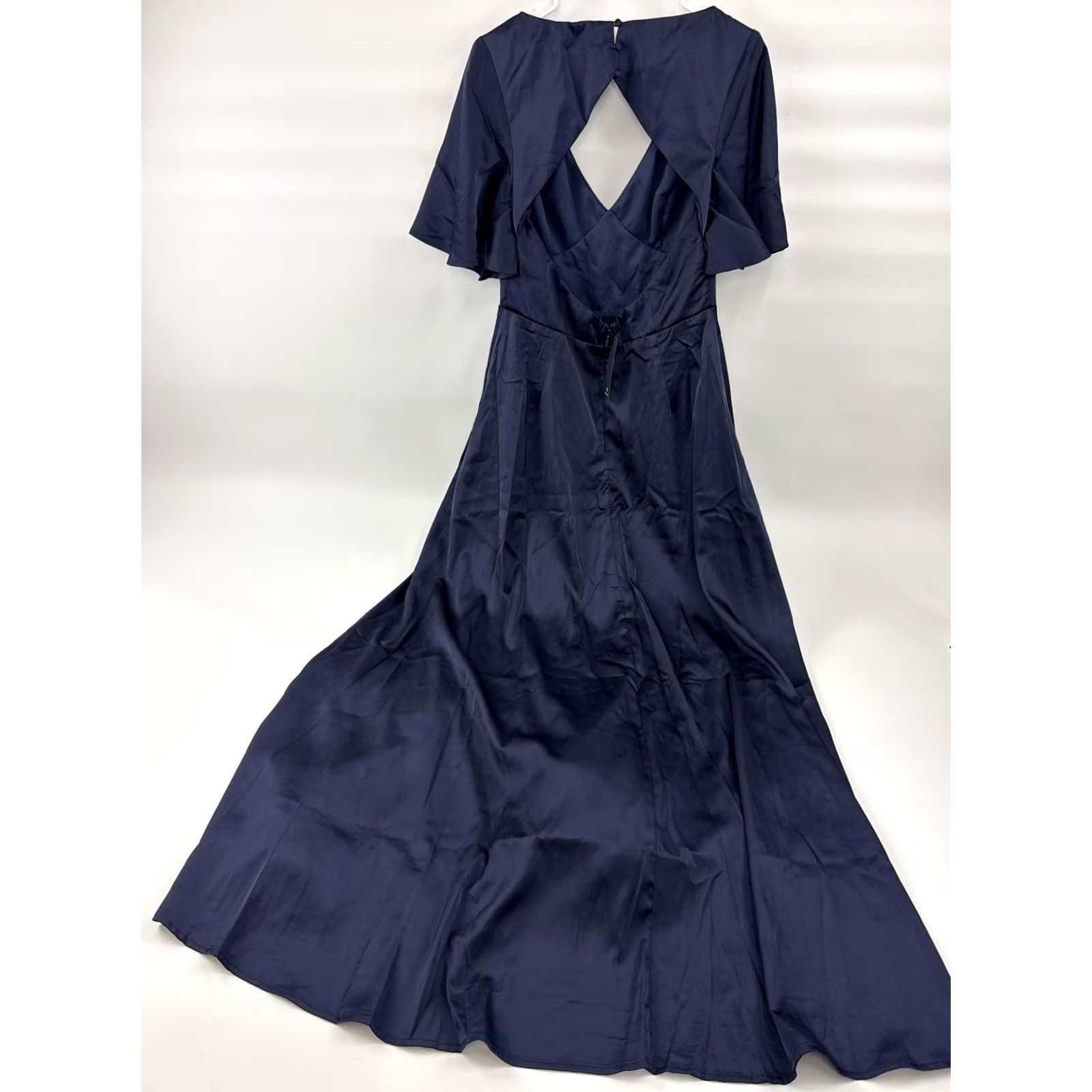 Lulus Lulus Dress Womens Large Blue Satin Flutter Sleeve V-Neck Cutout Maxi Gown Size L / US 10 / IT 46 - 7 Thumbnail