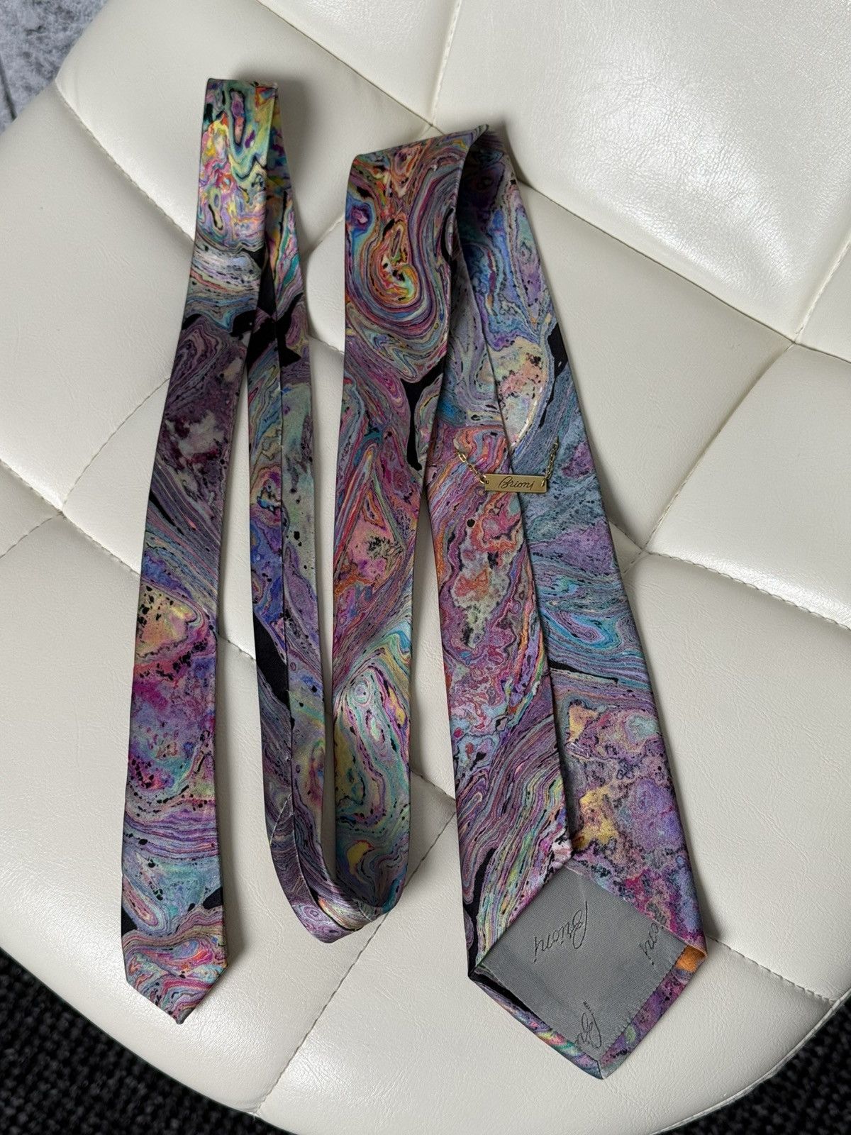 Brioni Brioni Men’s Silk Tie Abstract Marble Swirl Pattern Colorful Size ONE SIZE - 3 Thumbnail