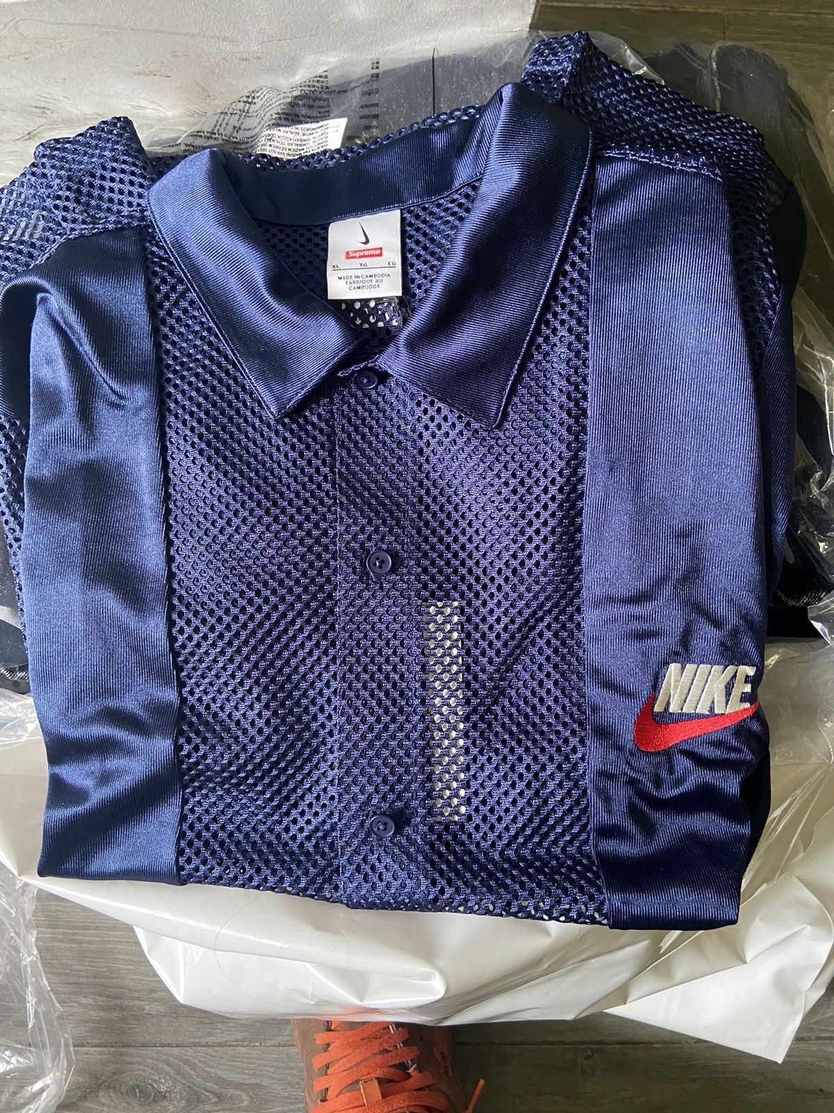Nike × Supreme Supreme Nike Mesh S/S Shirt Navy size XL Size US XL / EU 56 / 4 - 3 Thumbnail