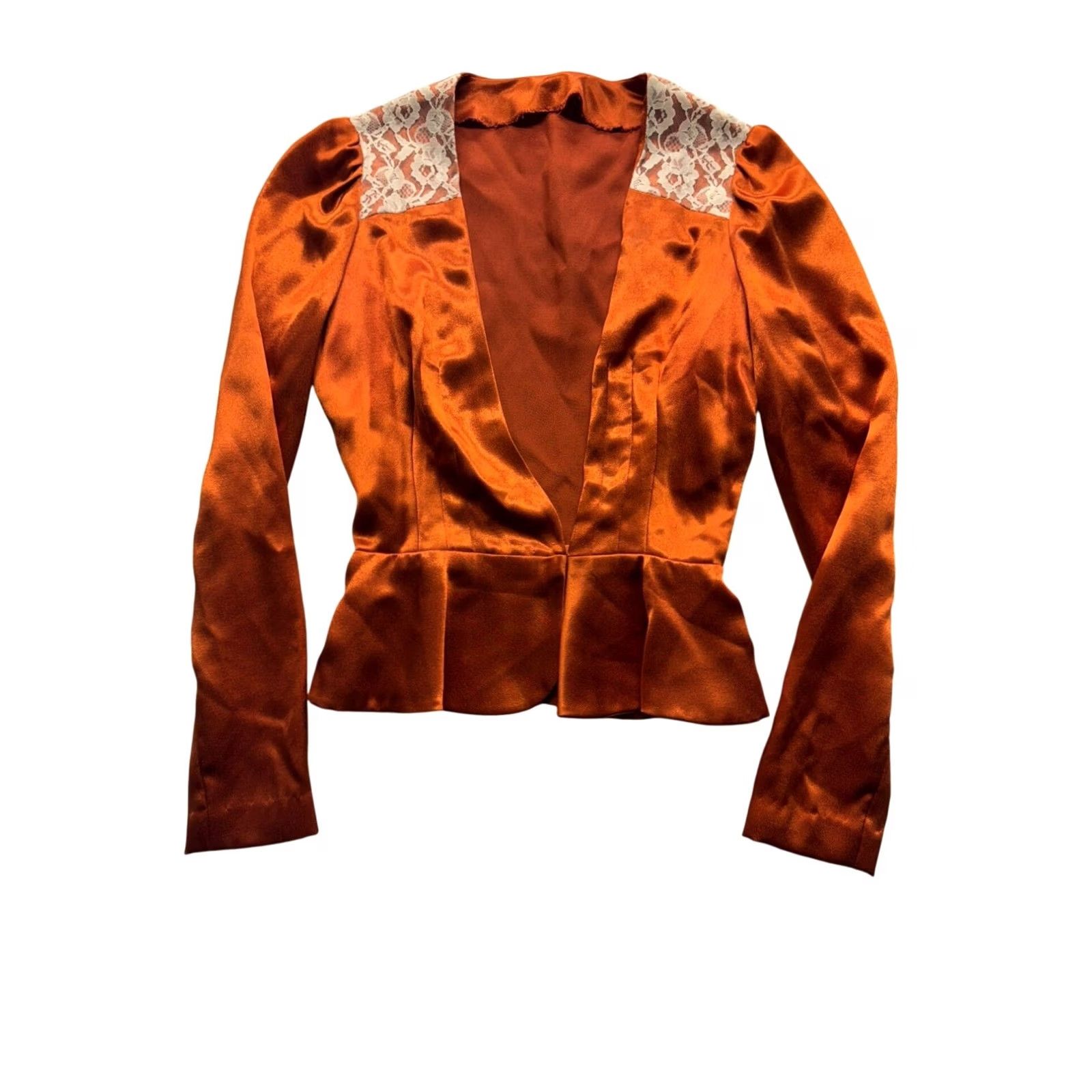 Vintage VINTAGE Womens Blazer Shirt Satin Peplum Lace Orange 16in Pit to Pit 22in Length Small Womens Size S / US 4 / IT 40 - 2 Thumbnail