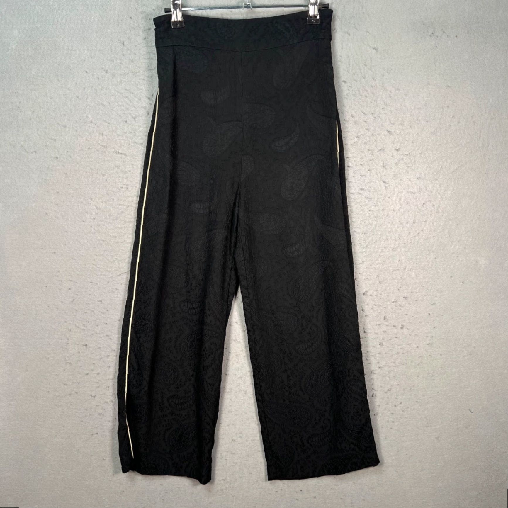 Maje VINTAGE Maje Womens Black Paisley Jacquard Wide-Leg Pants w/ Side Stripe Pants Womens 34 Black Paisley Wide-Leg 34 Women Mens Girls 90s style Size 24" / US 00 / IT 34 - 2 Thumbnail