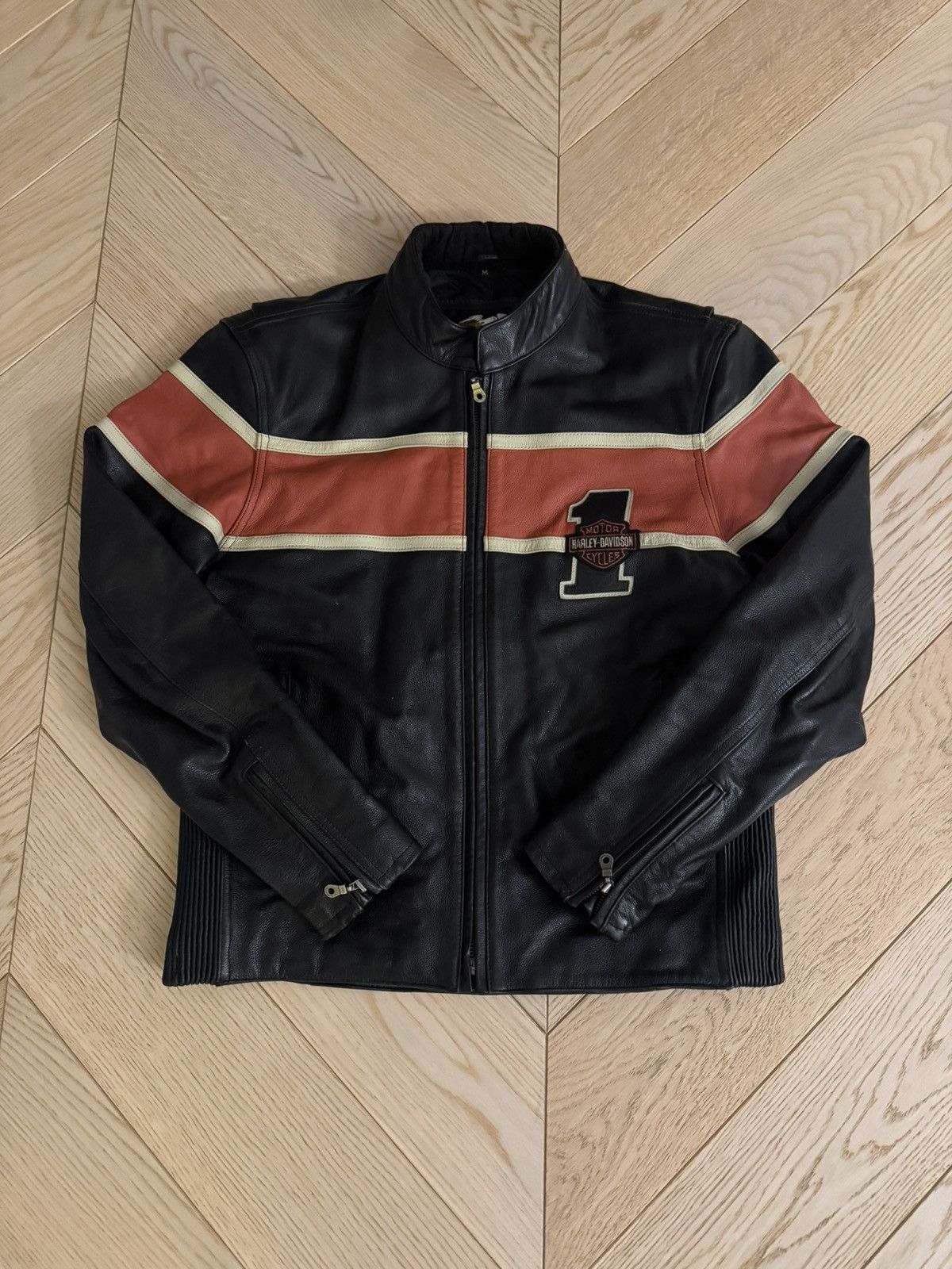 Harley Davidson Harley Davidson Victory Lane #1 Leather Jacket Orange Stripe Size US M / EU 48-50 / 2 - 1 Thumbnail