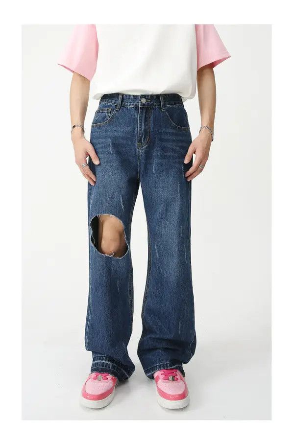 Japanese Brand VIBE Japanese retro loose flared casual ripped jeans Size US 32 / EU 48 - 1 Thumbnail