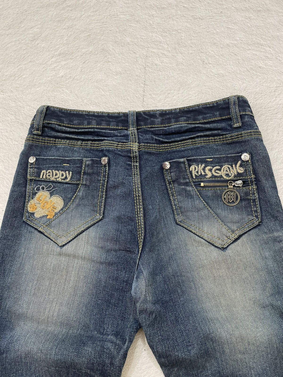 Japanese Brand 2000s Number Nine Fading Denim Mudwash Embroidered Jeans Y2K Size US 28 / EU 44 - 7 Thumbnail