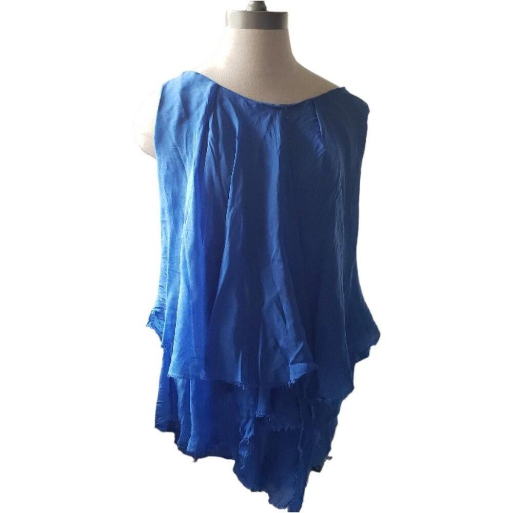 Designer CT1676 Tina Stephens Royal Blue Layered Sleeveless Blouse Size S / US 4 / IT 40 - 1 Thumbnail