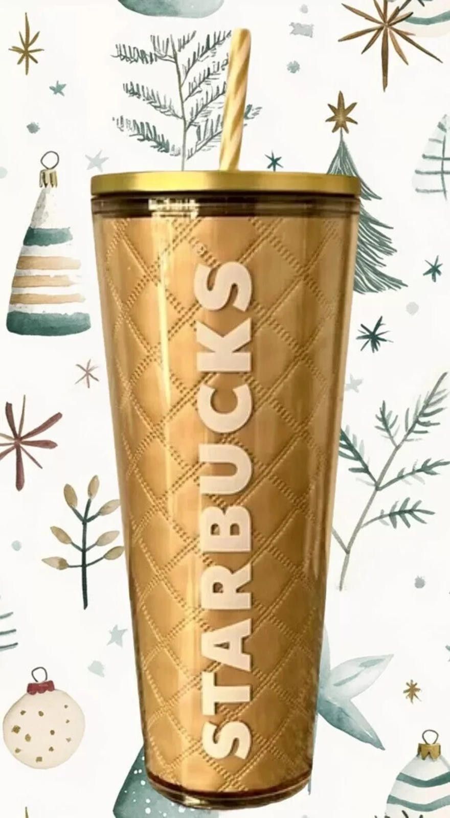 Designer 2024 STARBUCKS HOLIDAY METALLIC GOLD QUILTED TUMBLER CUP Size ONE SIZE - 1 Thumbnail