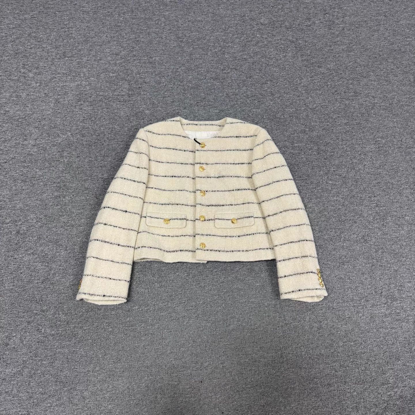 Celine Celine Classic Tweed Striped Gold Button Short Jacket Size XS / US 0-2 / IT 36-38 - 1 Thumbnail