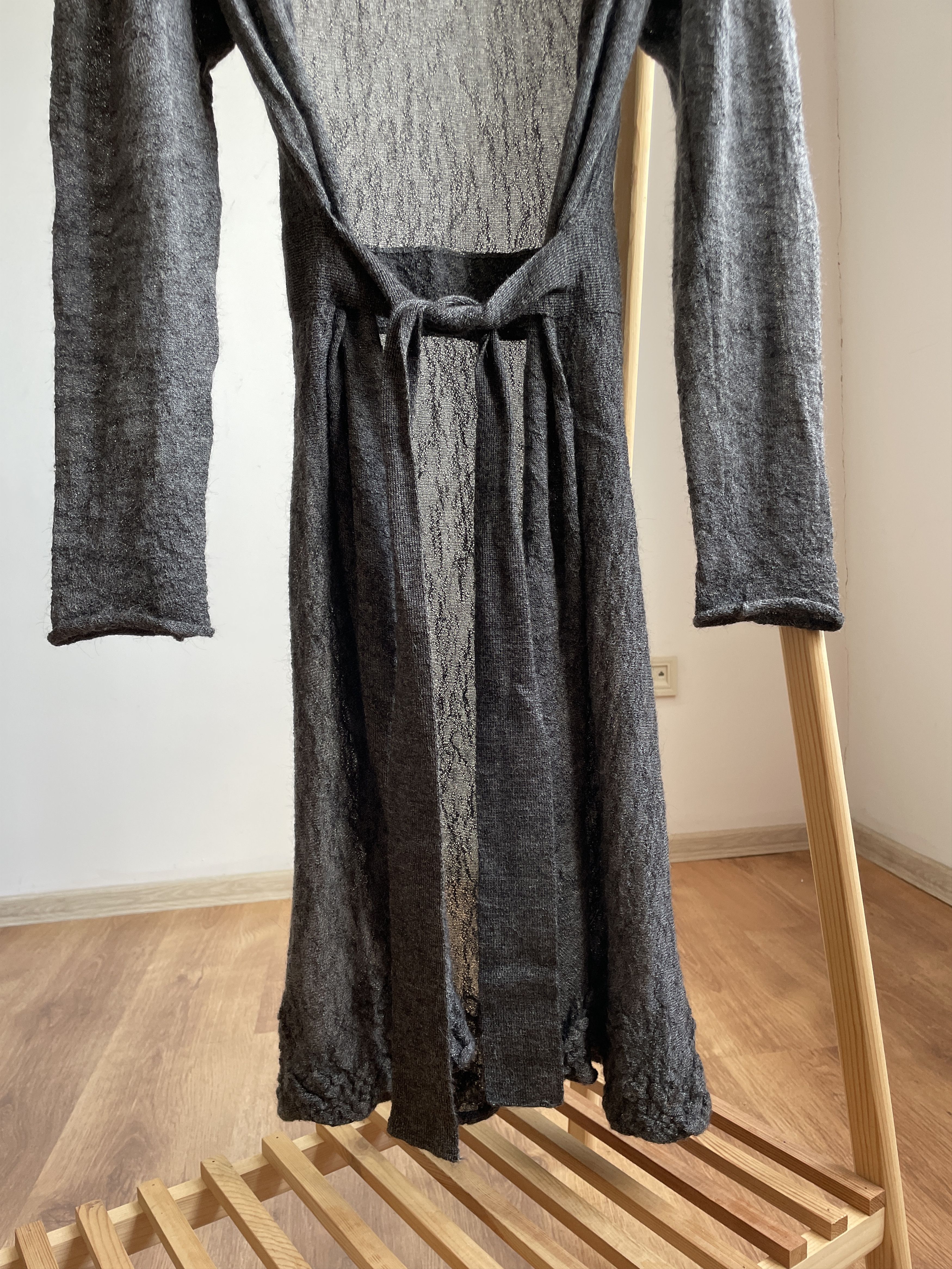 Sarah Pacini Sarah Pacini Crinkled Wool Knit Belted Cardigan Maxi Dress Size ONE SIZE - 8 Thumbnail