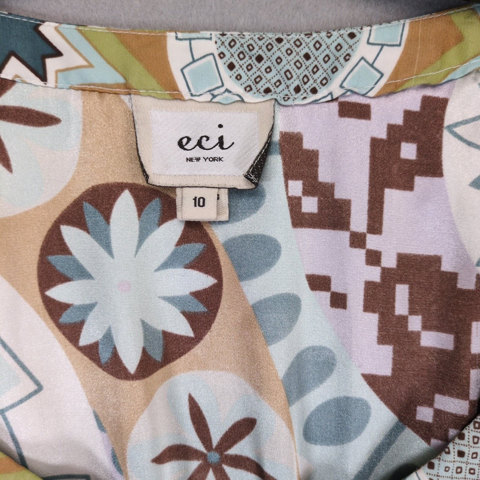 Other ECI NY Women's 10 Satin Whimsical Print Blouse Top Size L / US 10 / IT 46 - 2 Thumbnail