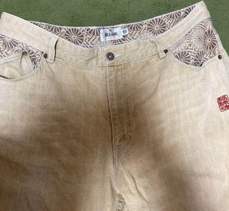 Karakuri Tamashii Karakuri Tamashii Embroidered Beige Denim Jeans Japanese Big Size US 38 / EU 54 - 3 Thumbnail