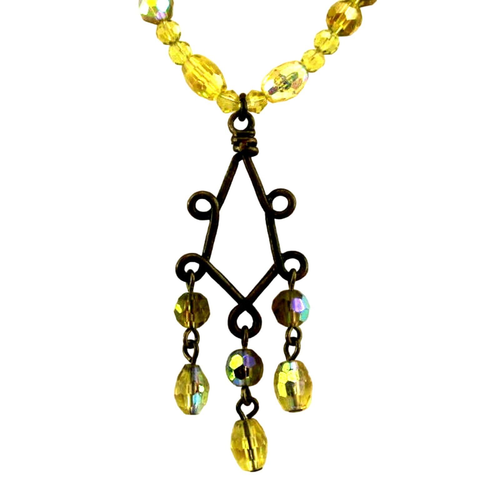 Other Vintage Amber Aurora Borealis Glass Bead Necklace • 2" Drop Size ONE SIZE - 1 Thumbnail