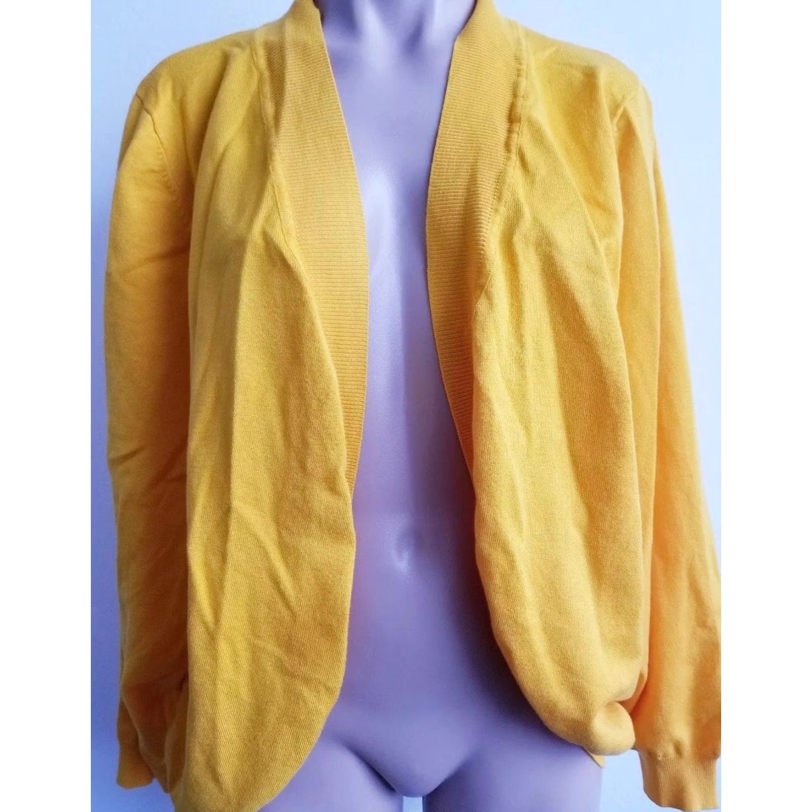 Vintage Melrose Chic Women Fine Gauge Knit Open Cardigan Sweater 3X Gold Size XXL / US 16-18 / IT 52-54 - 2 Thumbnail