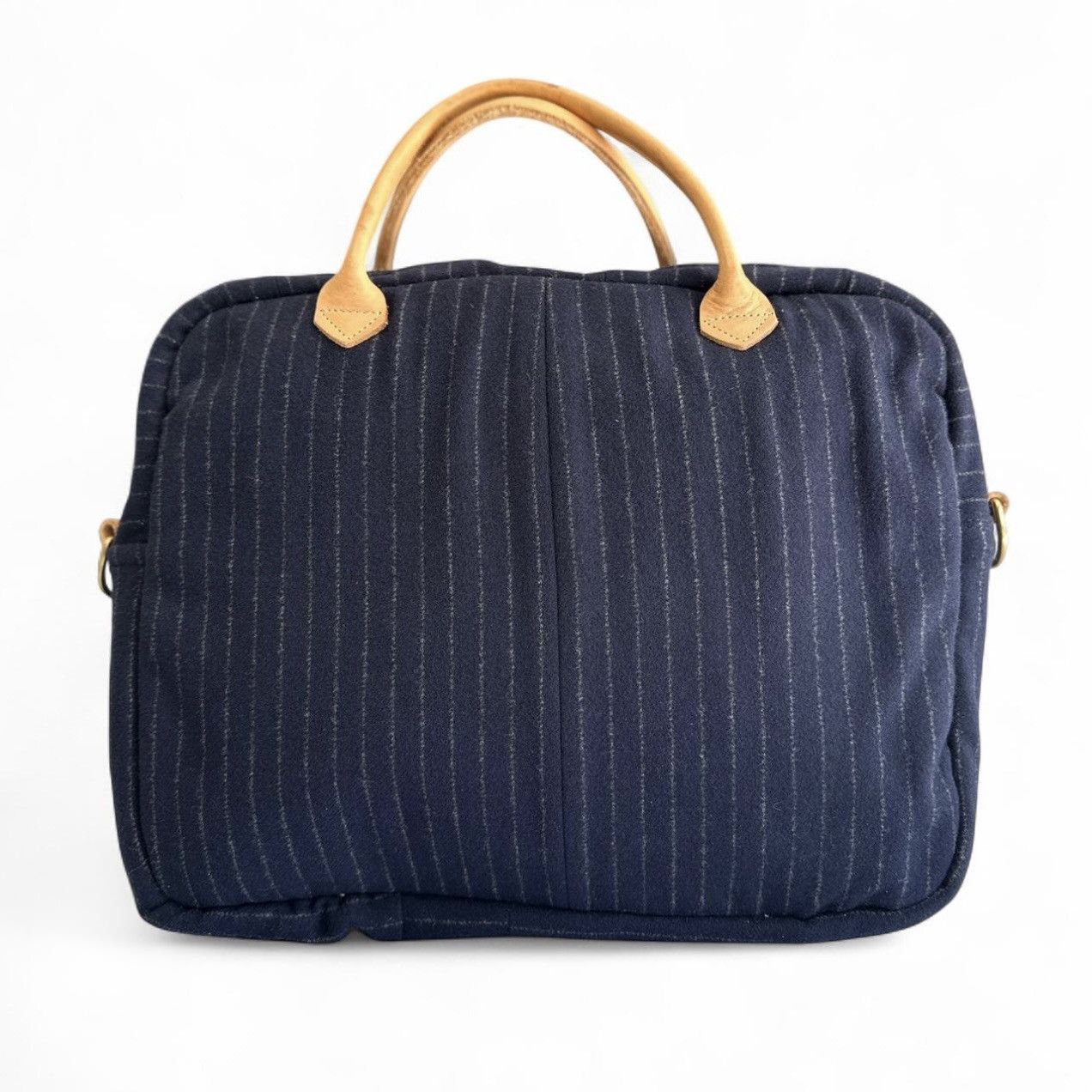 Other Artisanal Handmade Wool Navy Pinstriped Laptop Briefcase- OS Size ONE SIZE - 3 Thumbnail