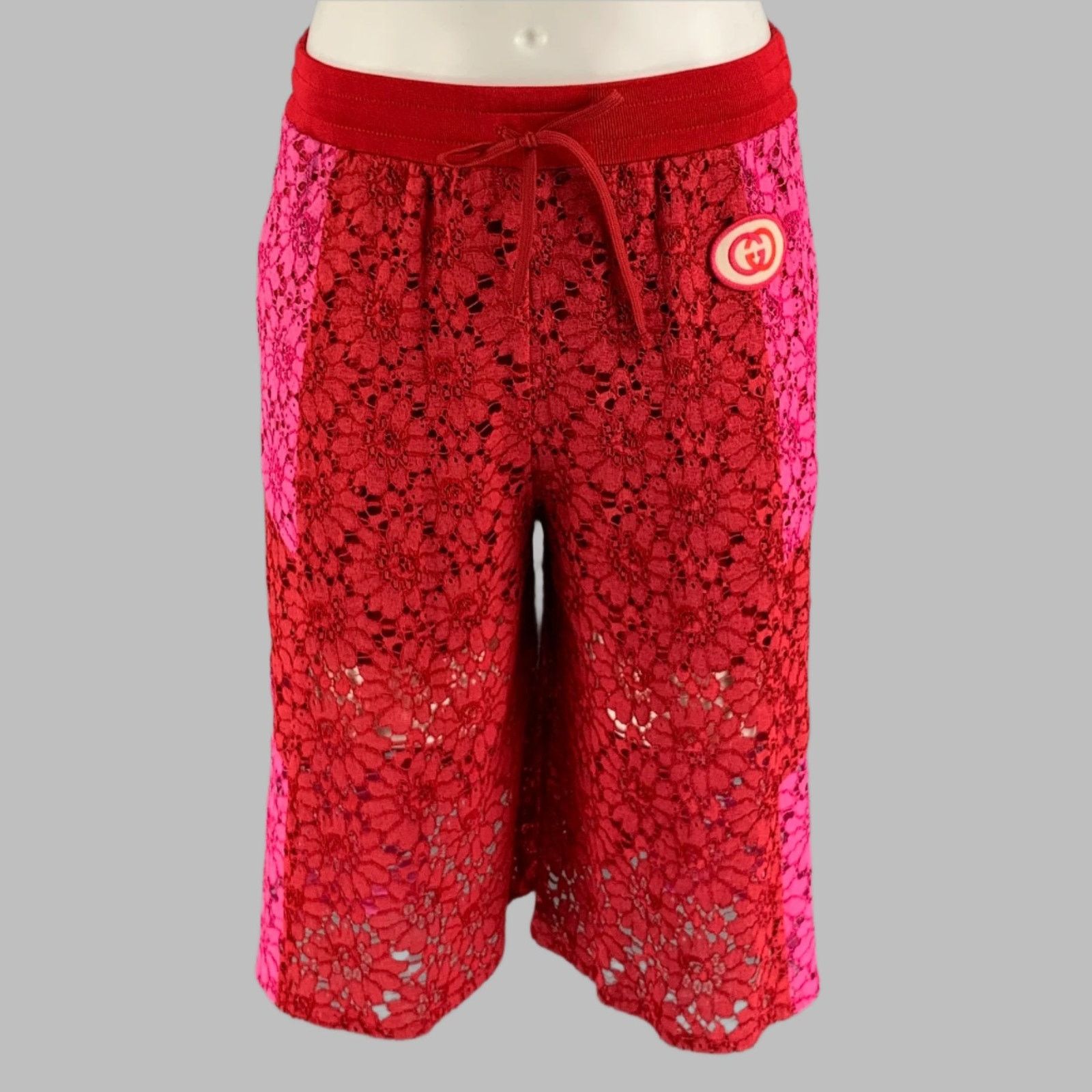 GUCCI Size XS Red Pink Floral Viscose Lace Up Shorts
