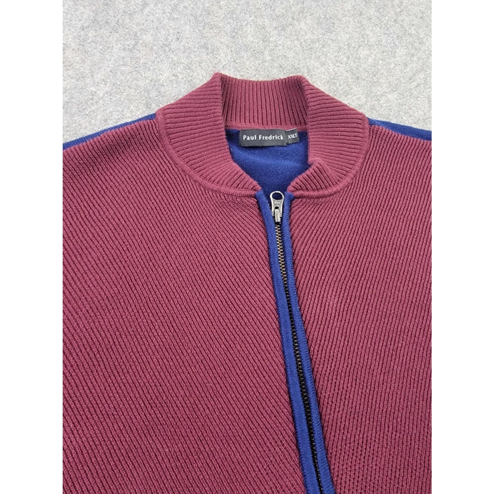 Vintage VINTAGE Paul Fredrick Sweater Mens 2XLT Red Blue Full Zip 100% Cotton Size US XXL / EU 58 / 5 - 3 Thumbnail
