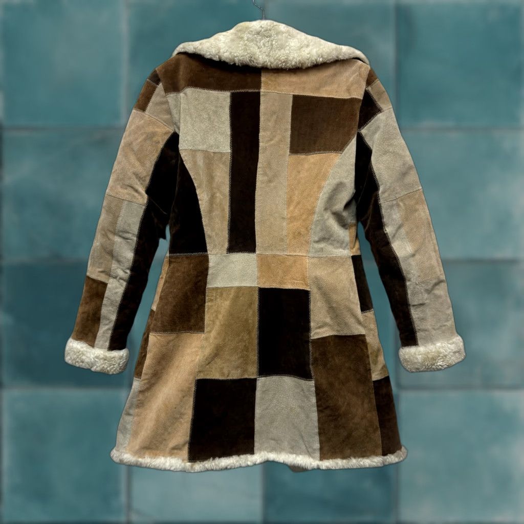 Y2K Vintage Afghan Penny Lane Jacket Coat Patchwork Leather Faux Fur Bratz Wet SEal Jacket XS Womens Suede Beige Be...