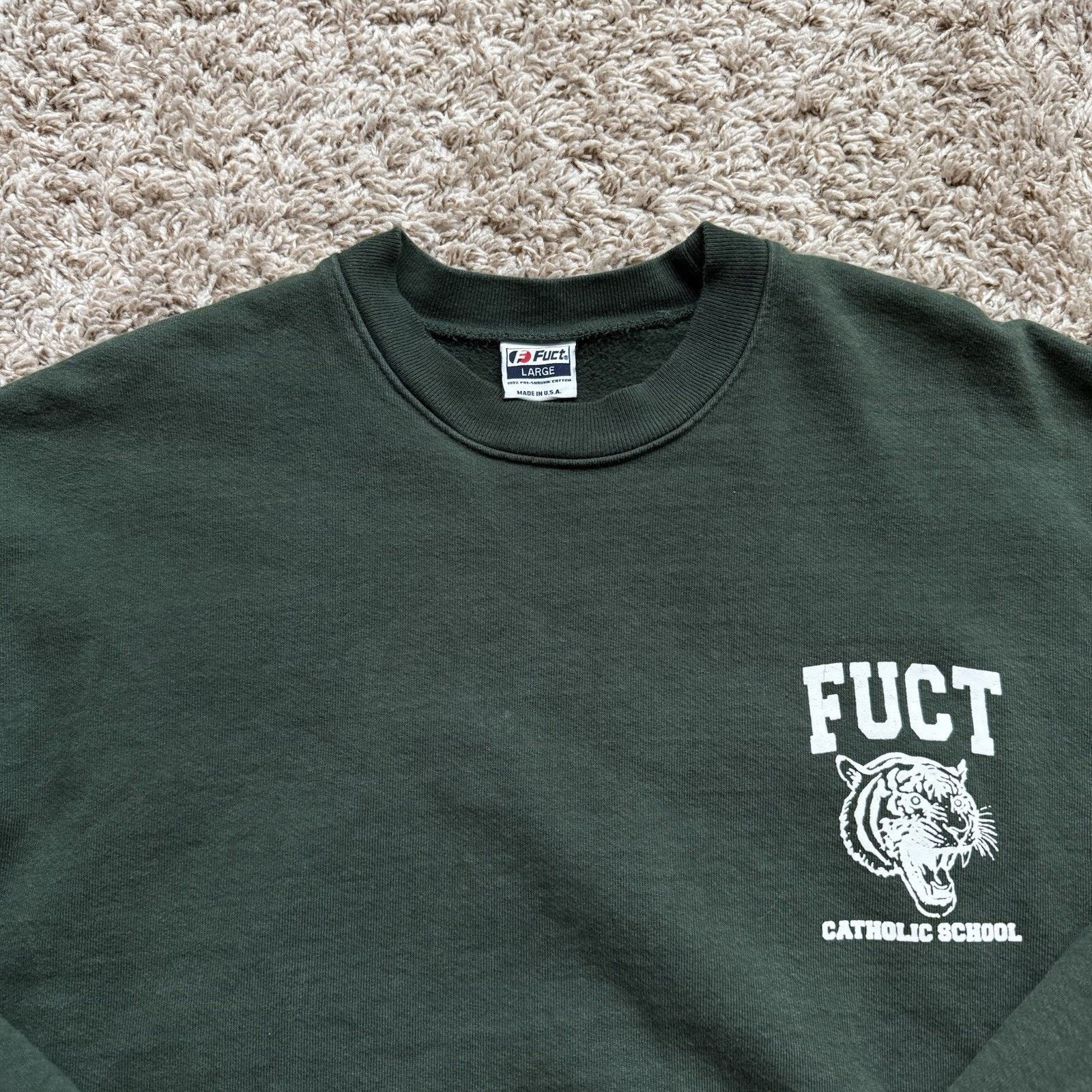 FUCT FUCT Catholic School Tiger Green Sweatshirt Pullover Size L Size US L / EU 52-54 / 3 - 3 Thumbnail