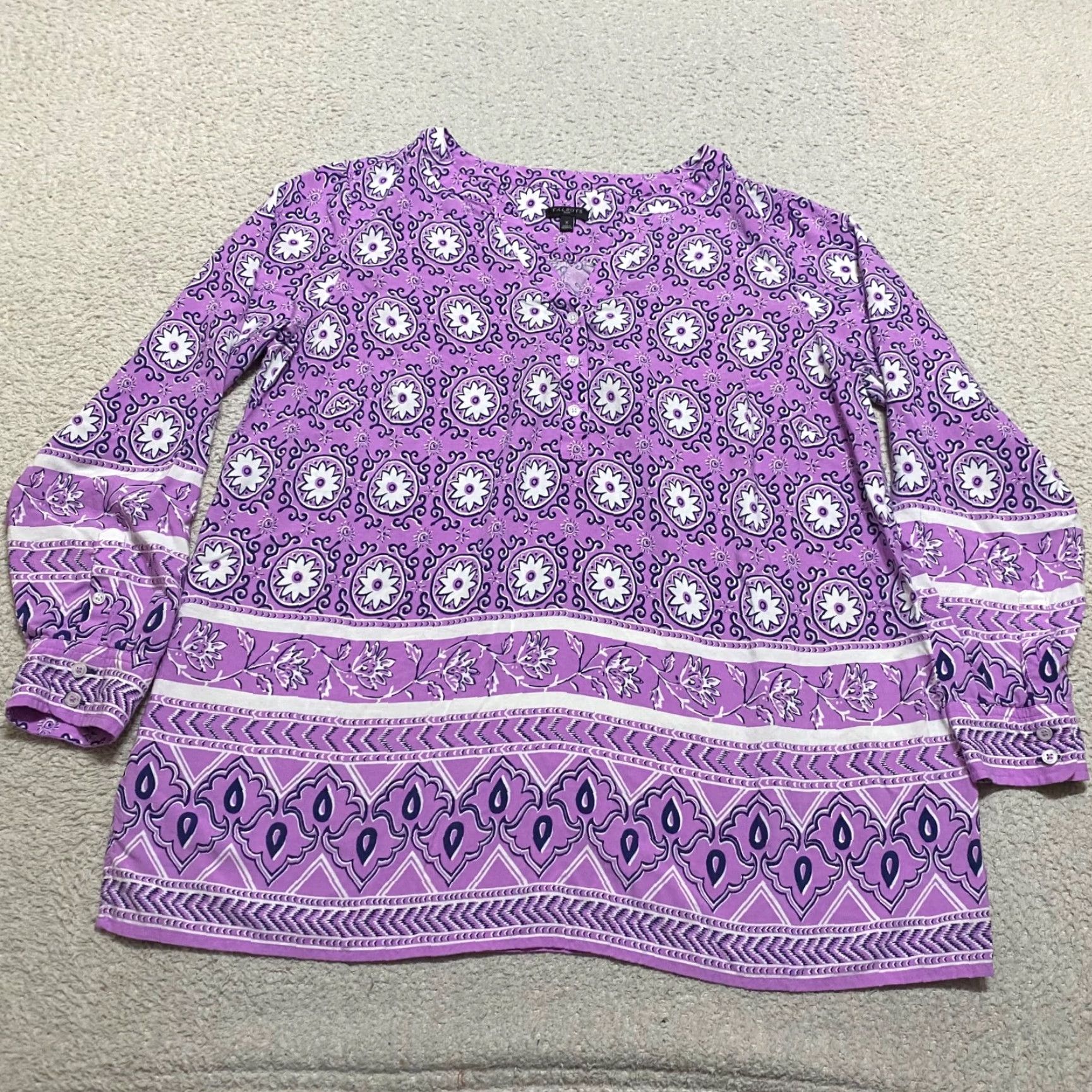 Talbots Talbots Purple Floral V-Neck Pullover Shirt 0X Plus Womens Long Sleeve Blouse Purple Floral 0X Women Talbots Shirt Size XL / US 12-14 / IT 48-50 - 2 Thumbnail