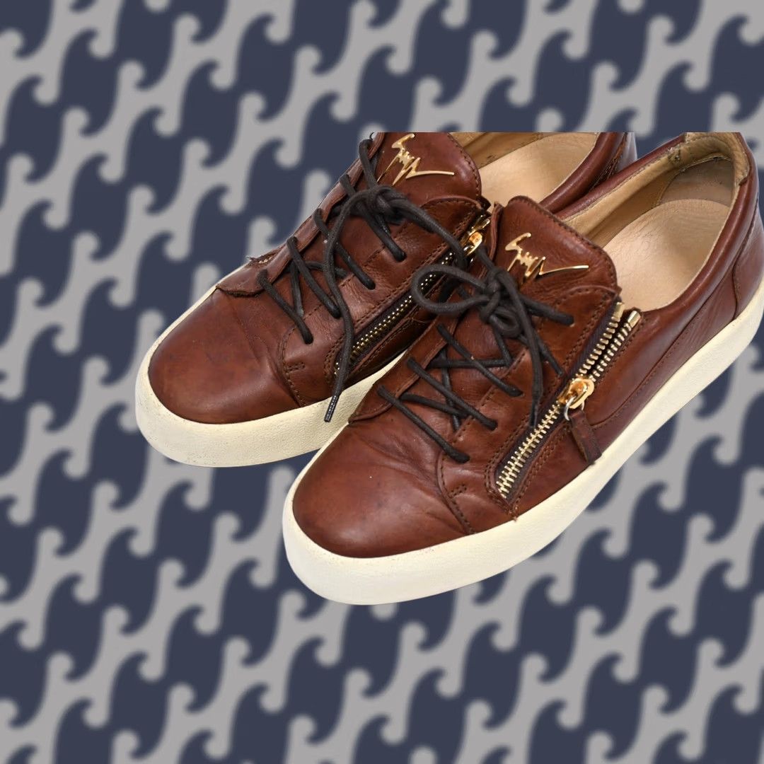 Giuseppe Zanotti ZOLA BROWN SUEDE ZIP PLATFORM LACE SNEAKERS  display picture 1