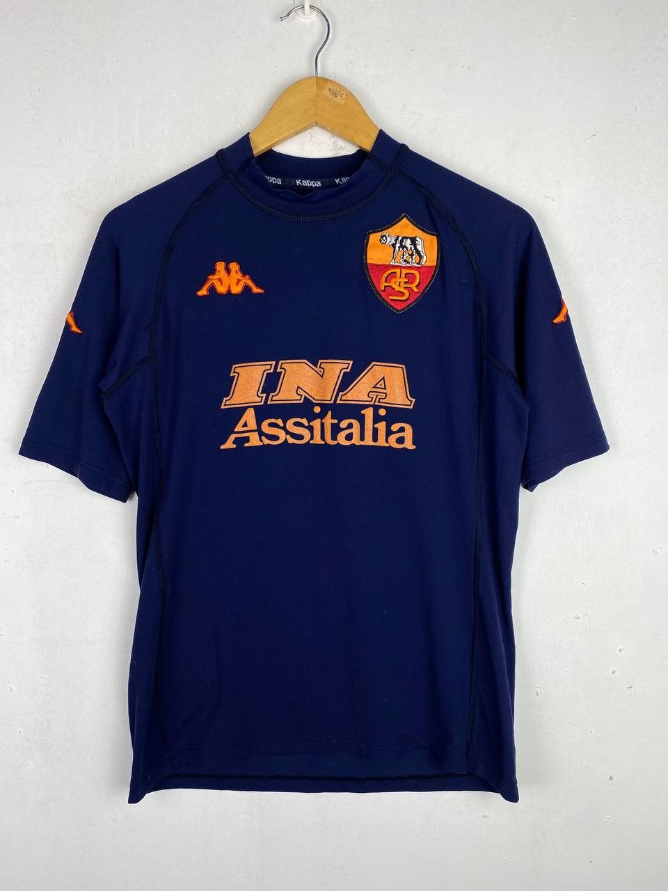 vintage as roma 2000/2001 totti kappa stretch jersey italy