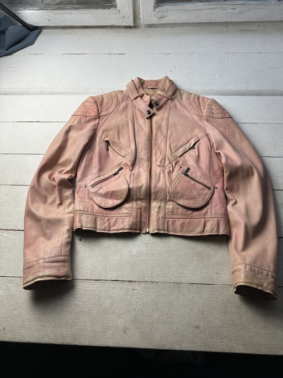 Other 🚨Y2K RICK OWENS TYPE DIRTY SLIM FIT ZIP LEATHER JACKET Size XS / US 0-2 / IT 36-38 - 1 Thumbnail