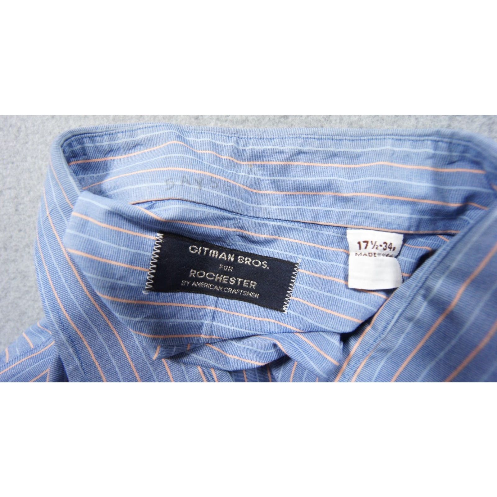 Vintage Gitman Bros Shirt Mens 17.5-34 Blue Button Down Striped Collared Adult Size US S / EU 44-46 / 1 - 6 Thumbnail