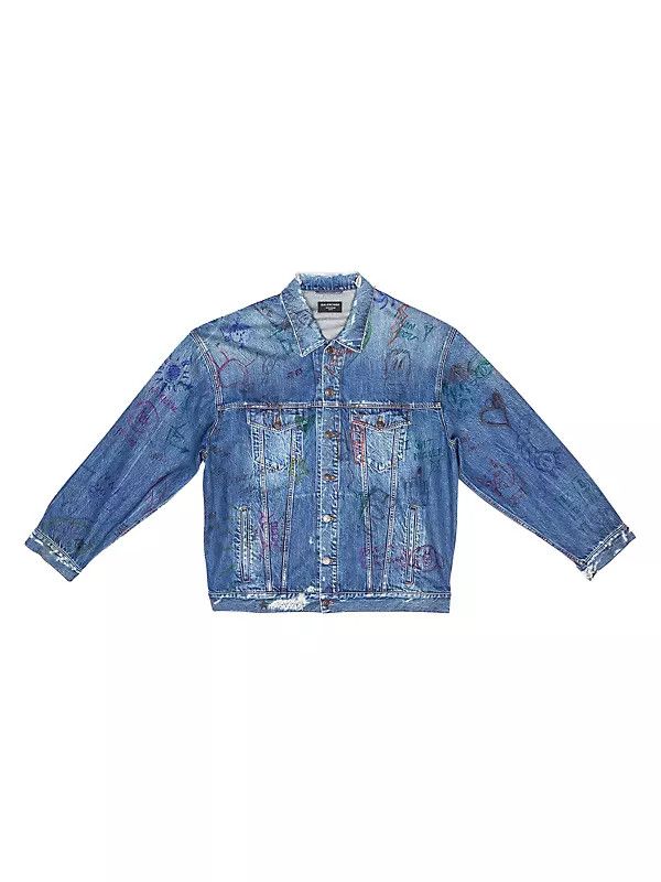 image of Balenciaga O1W1Db10524 Scribble Oversized Jackets In Blue, Men's (Size Small)