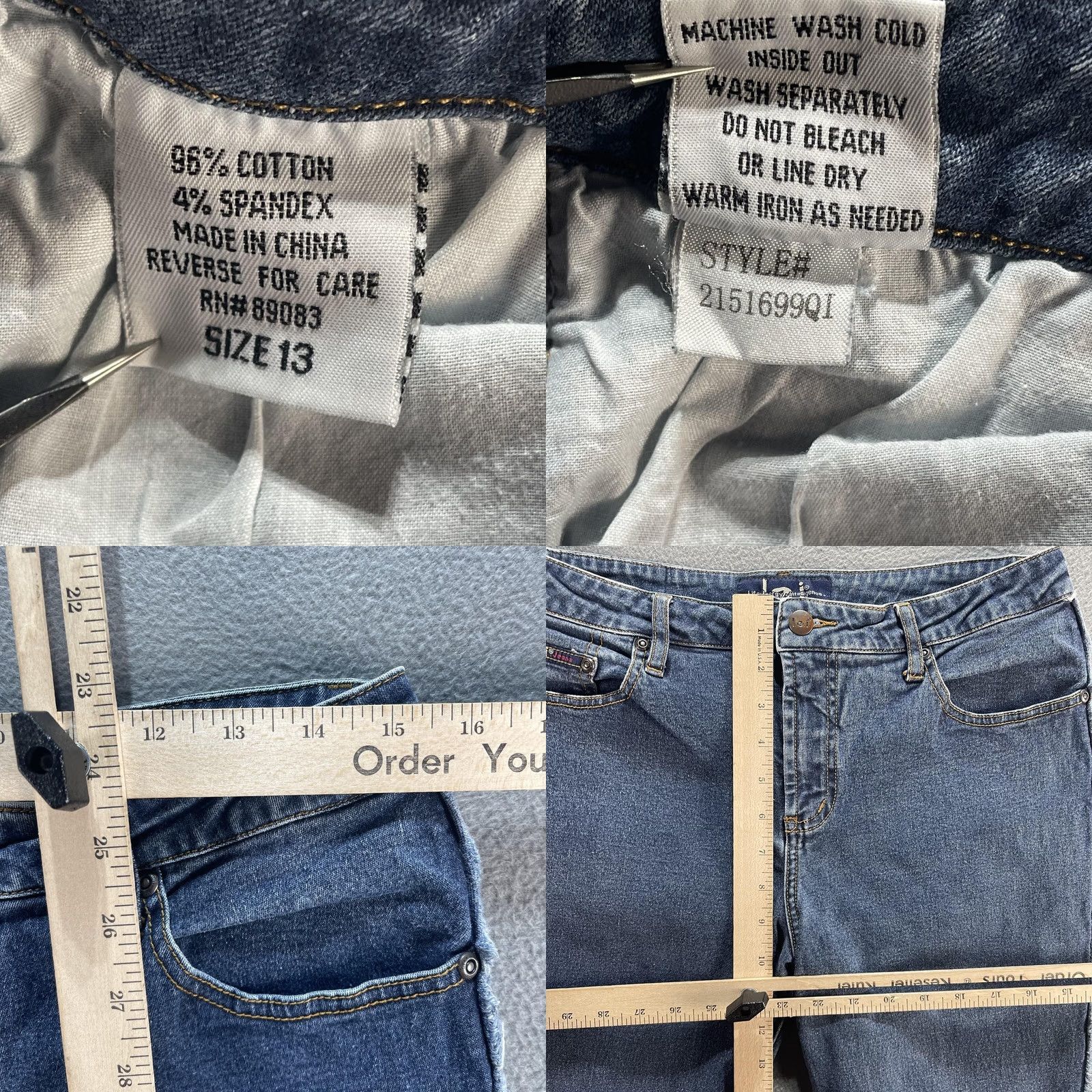 Vintage LEI Jeans Womens 13 Blue Bootcut Flare Stretch Denim High Rise Frayed Hem Pants Size 34" / US 12 / IT 48 - 8 Thumbnail