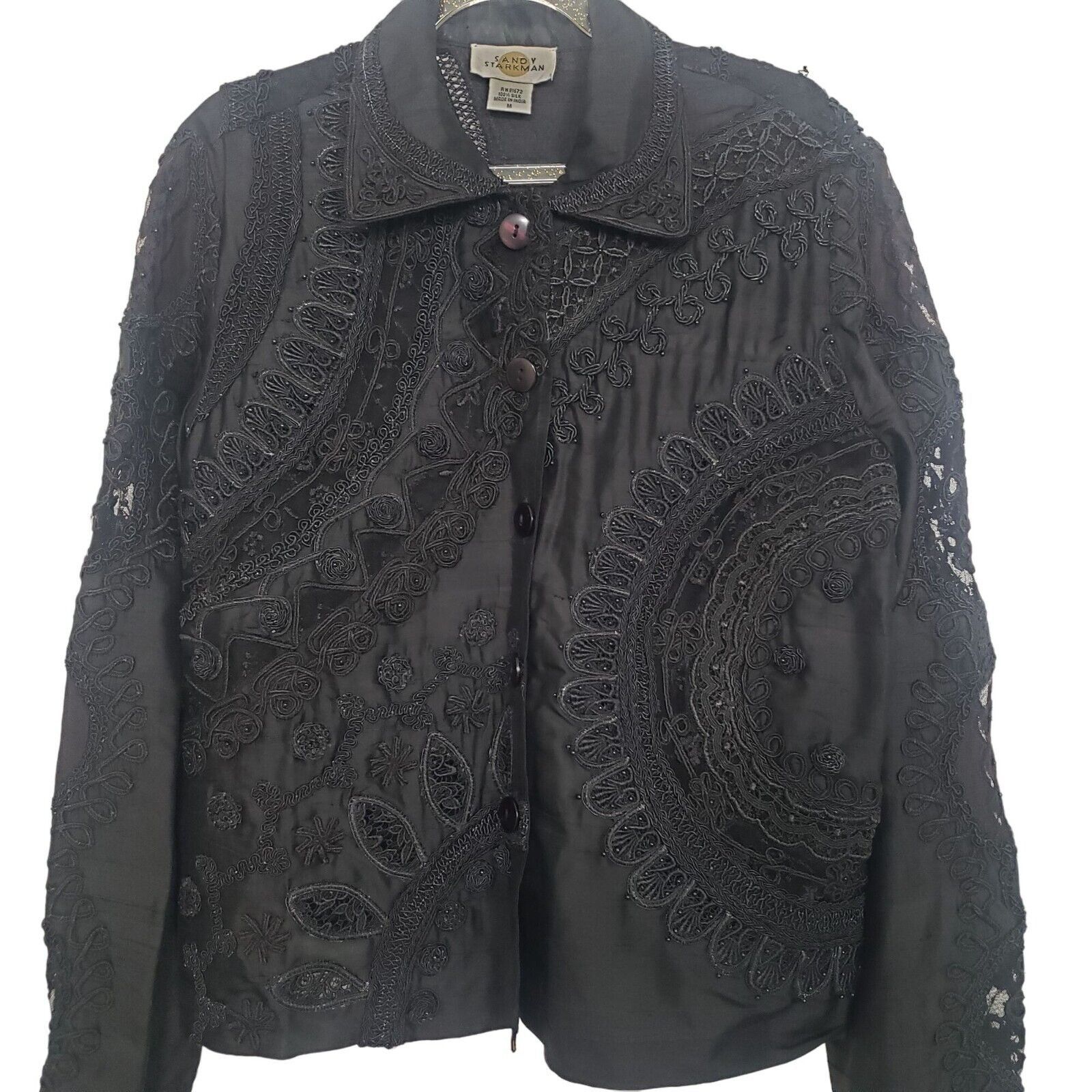 Designer Sandy Starkman Jacket Womens Size Medium Black 100% Silk Size M / US 6-8 / IT 42-44 - 3 Thumbnail