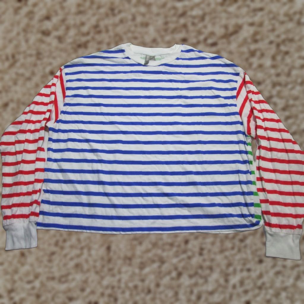 Asos Asos Womens Sweatshirt White Multi Striped Long Sleeve Crew Neck Stretch Size 4 Size S / US 4 / IT 40 - 1 Thumbnail