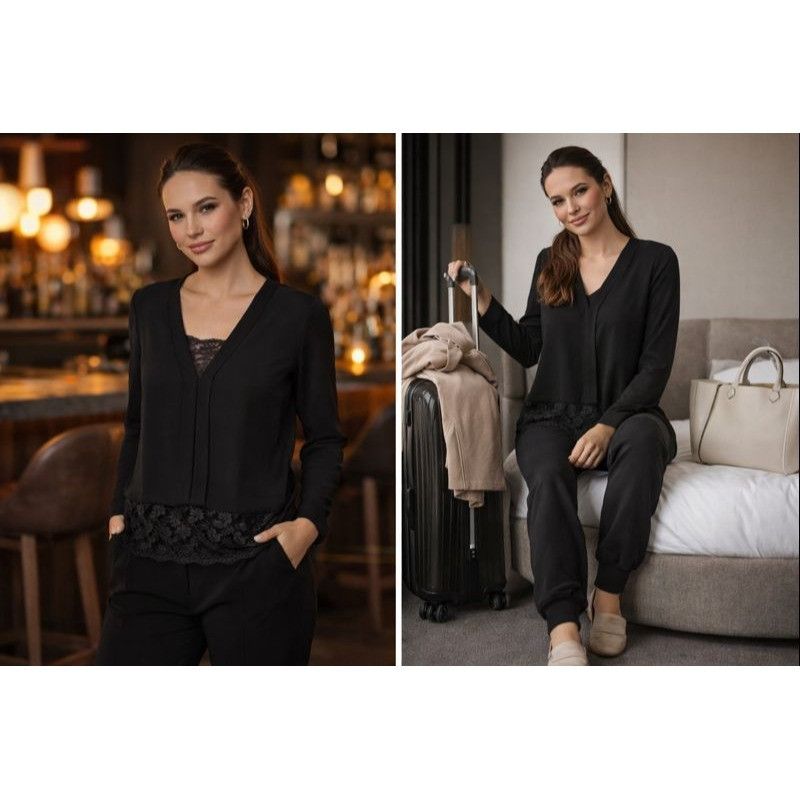 Other Zara Basic Women’s Black Blouse XS Lace Hem, Minimal Chic, Size XS / US 0-2 / IT 36-38 - 1 Thumbnail