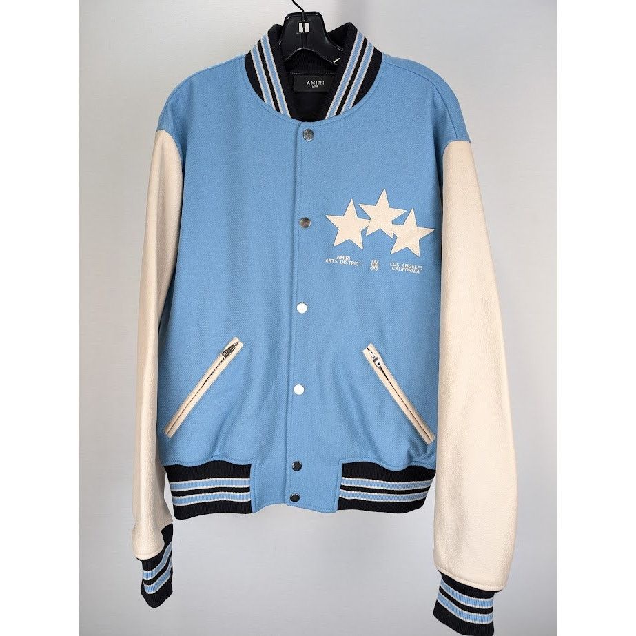 Amiri o1rshd1 Oversized Stars Varsity Jacket in Air Blue Size US L / EU 52-54 / 3 - 3 Thumbnail