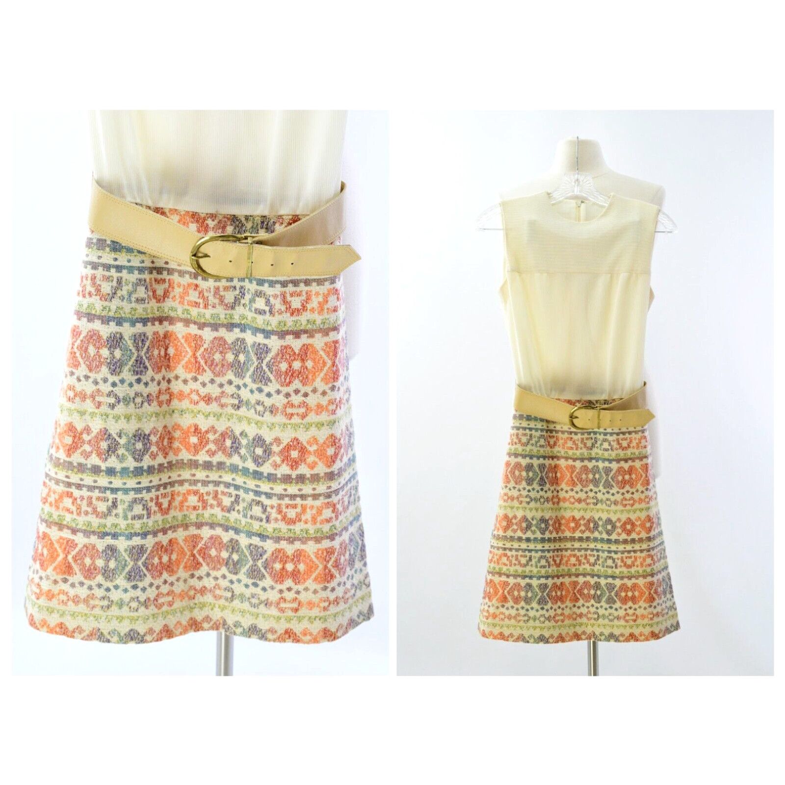 image of 60S Vintage Geometric Textured Print Mini Sheath Dress Womens S Sleeveless in White (Size Small)