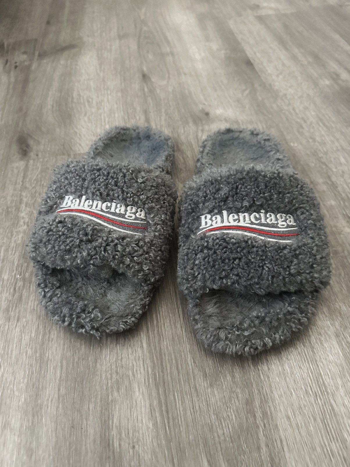 Gray balenciaga fur slides Balenciaga furry slide sandal in gray 10 (43) | Mercari main image 4