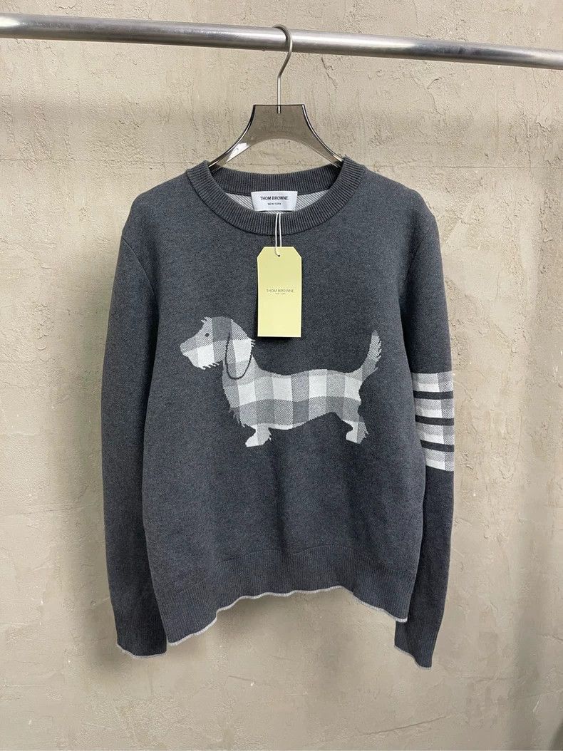 Thom Browne Thom Browne size2 Gray four stripe puppy knit round neck sw Size US M / EU 48-50 / 2 - 4 Thumbnail