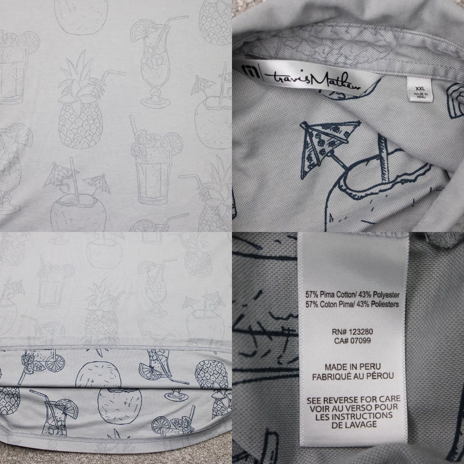 TravisMathew Travis Mathew Polo Shirt Men 2XL Gray Short Sleeve Graphic Print Pineapple Drink Golf S/S Polo Shirt Gr ay 2XL XXL Mens Gear Size US XXL / EU 58 / 5 - 8 Thumbnail