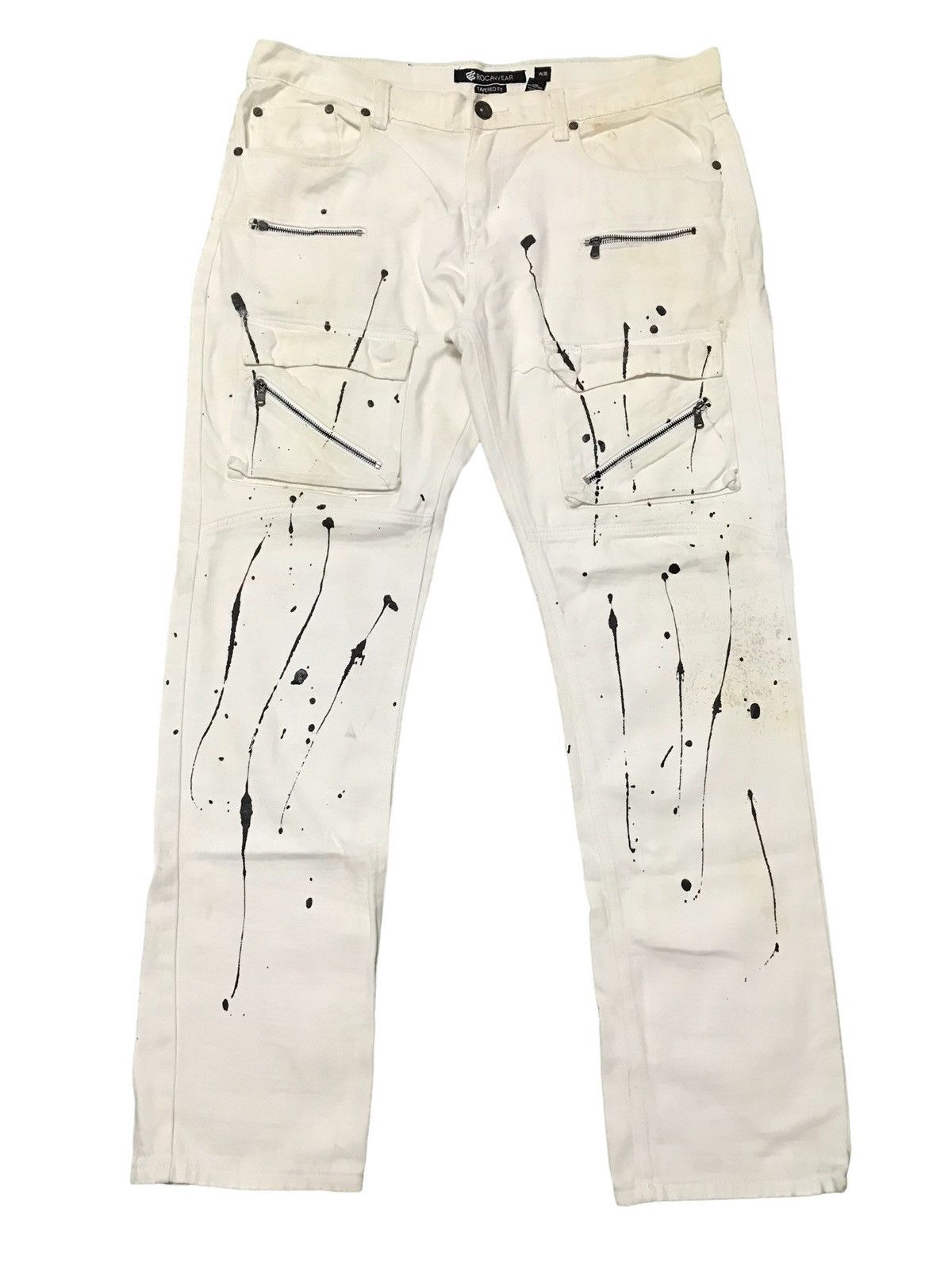 image of Rocawear Painted Multipocket Baggy Jeans in White, Men's (Size 41)