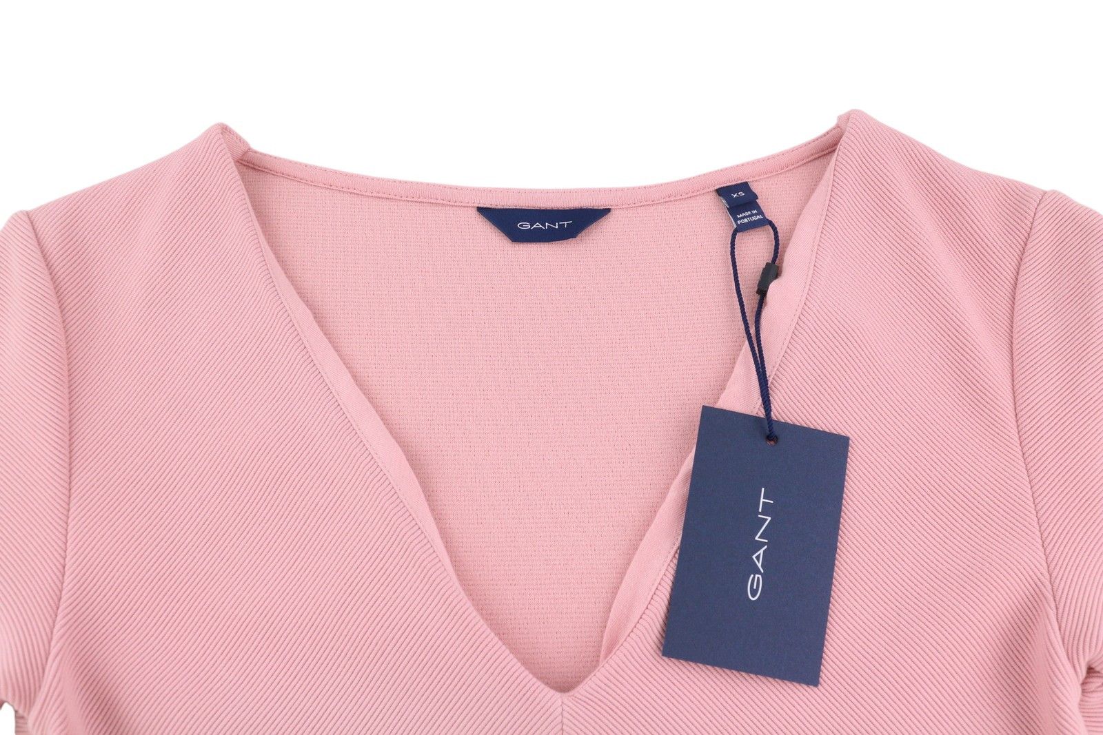 Gant RIB STRUCTURE XS Pink Short Sleeve V-Neck Dress 84953 Size XS / US 0-2 / IT 36-38 - 4 Thumbnail
