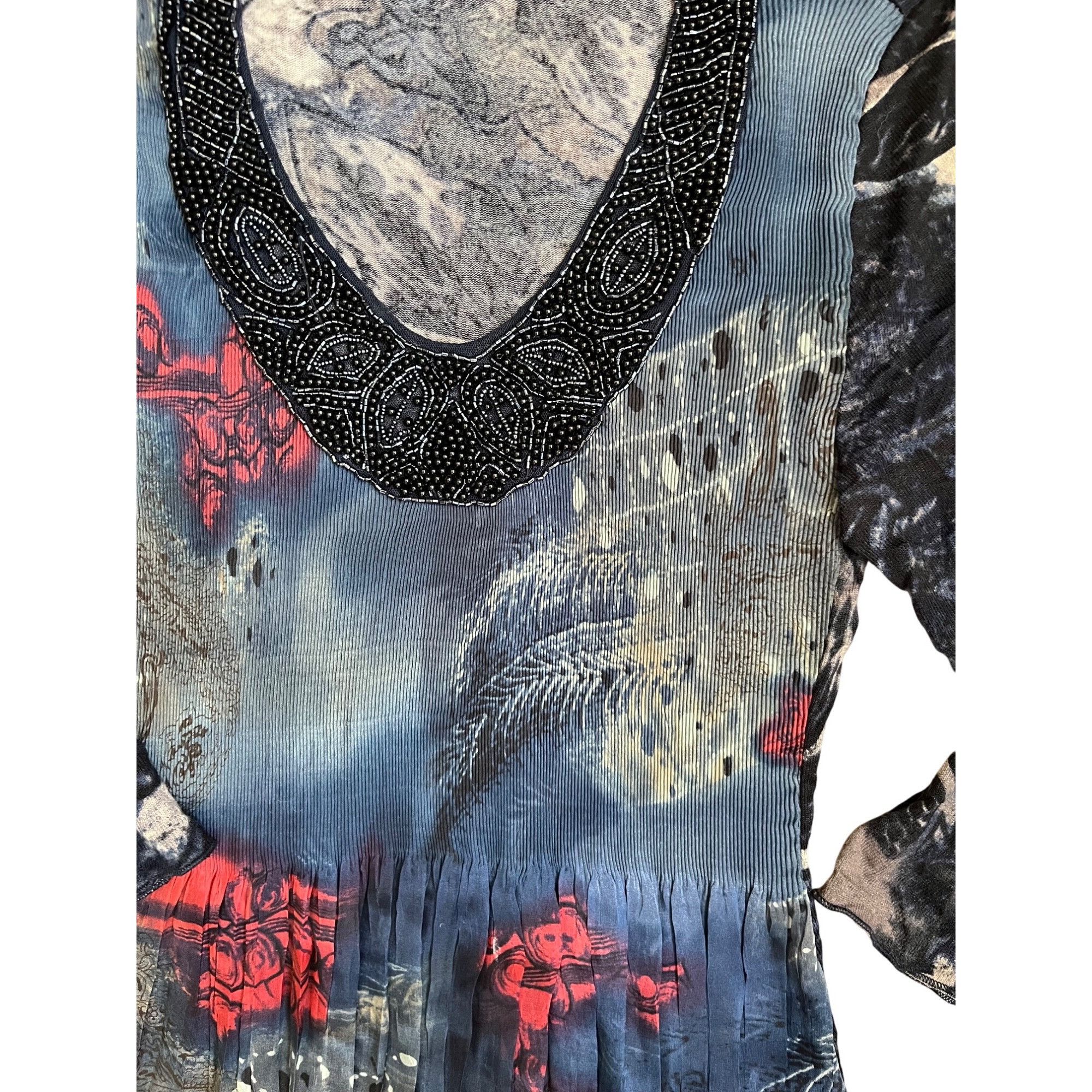 Designer Alberto Makali M Tunic Pleated Beaded Top Micropleats Shirt Size M / US 6-8 / IT 42-44 - 5 Thumbnail